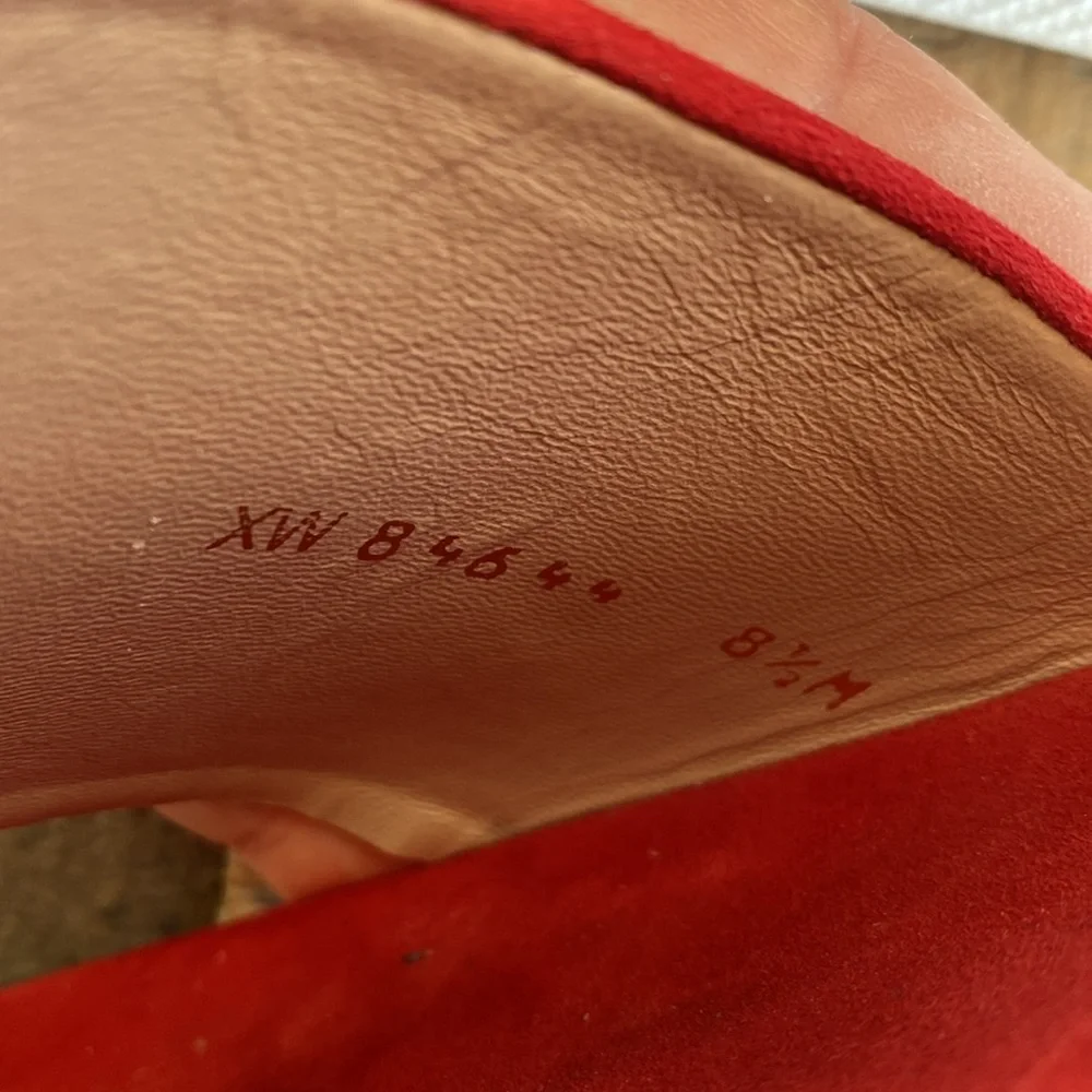 Stuart Weitzman Red Suede Slide Sandals with White Platform